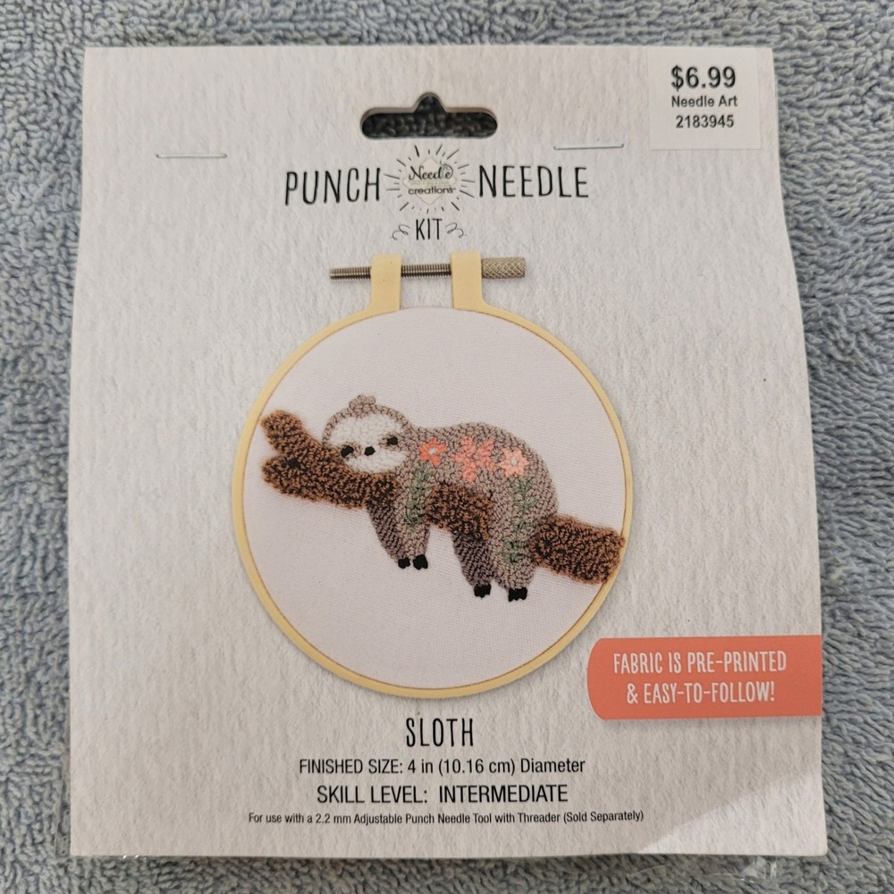Needle Creations Sloth Punch Needle Kit Intermediate 4‎ Inch Embroidery 2183945